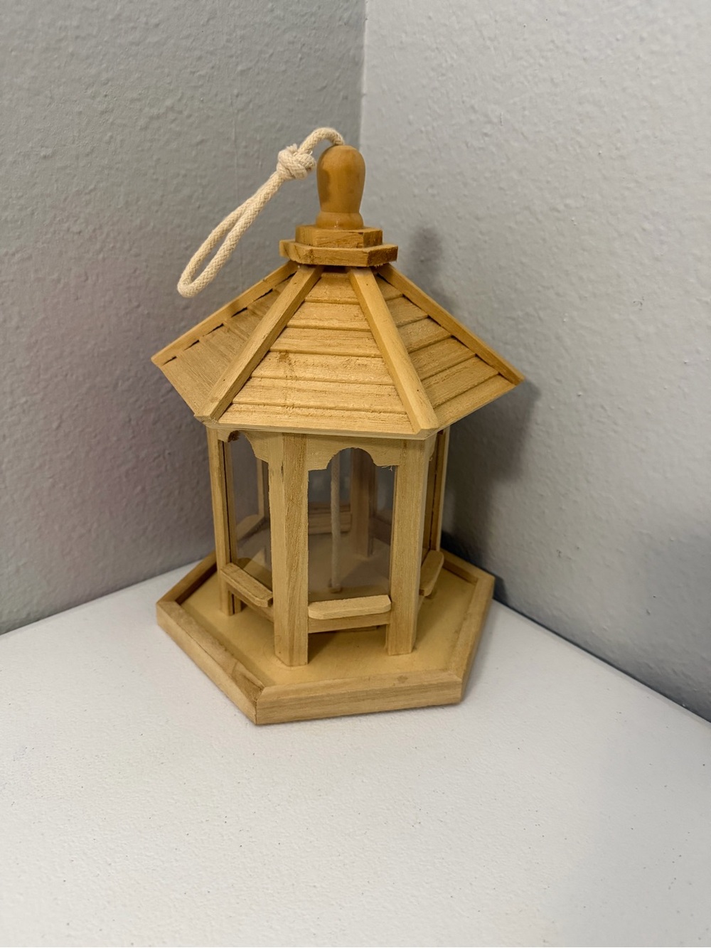 Hexagonal Wooden Hanging Lantern - Natural Beige Tone